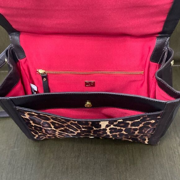 Diane Von Furstenberg Brown and Gold Shoulder Bag with Leopard Print Calf Hair - Picture 16 of 16